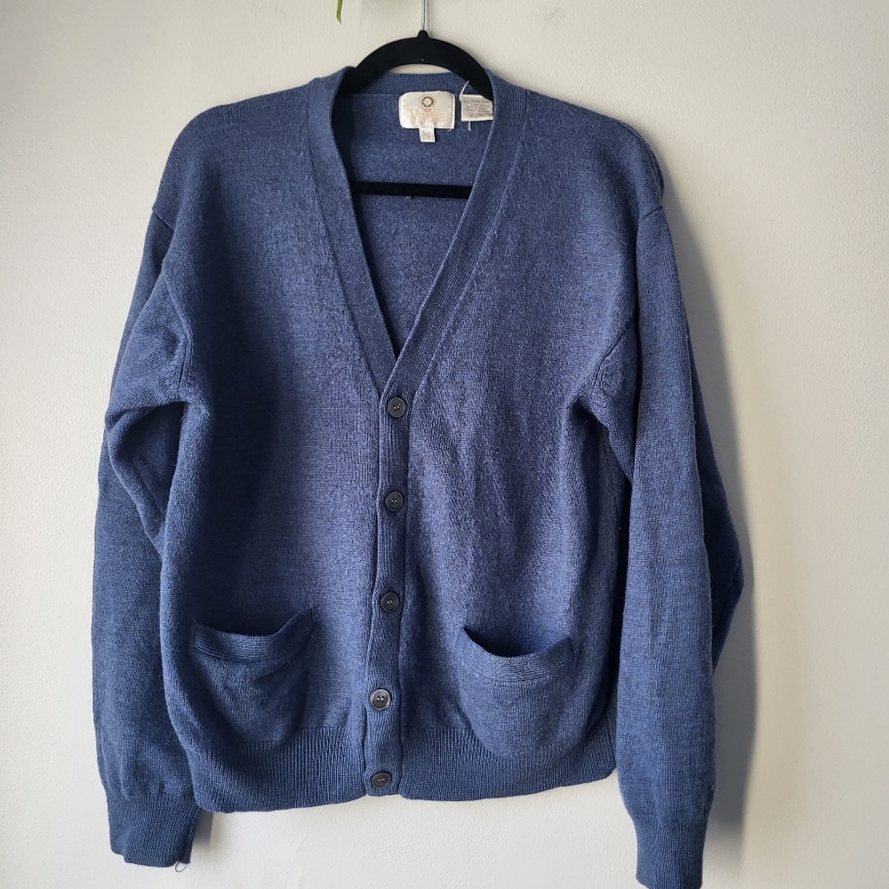 Viyella Men's  Blue Merino Wool Cardigan Sweater